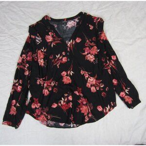 torrid women's shirt Challis Ruffle Trim Pullover Top black floral plus size 0